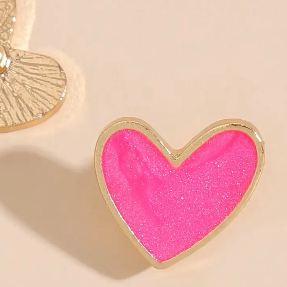 Tiny Colorful Heart Design Stud Earrings Alloy Jewelry Elegant Simple Style